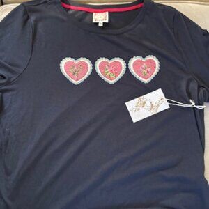 NWT Tru Self Valentine's Embroidered Victorian Hearts Soft Stretchy Black Tee XL